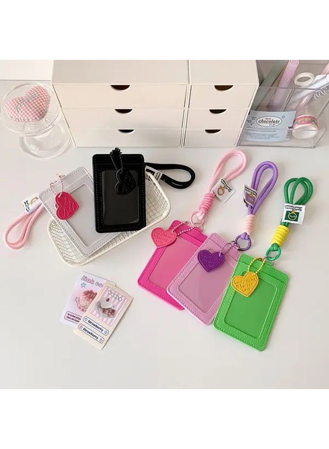 Black PU ID Card Holder With Transparent Window Detachable Strap And Heart Tag - Image 5